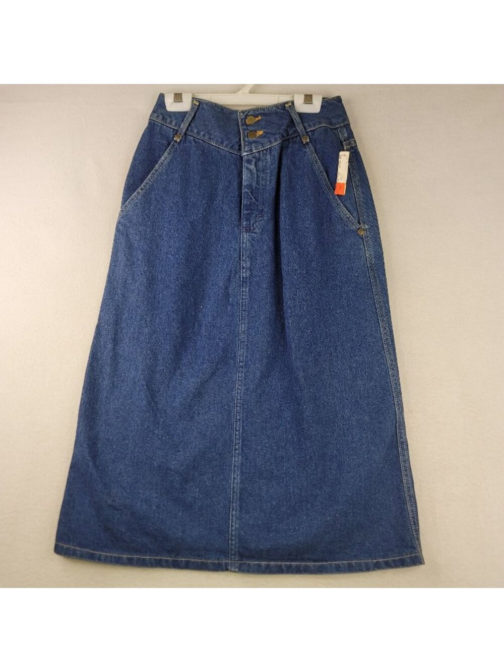 Vintage 80s Lee Denim Dropped Yoke Midi Skirt 5 Blue Western Casual Minimalist